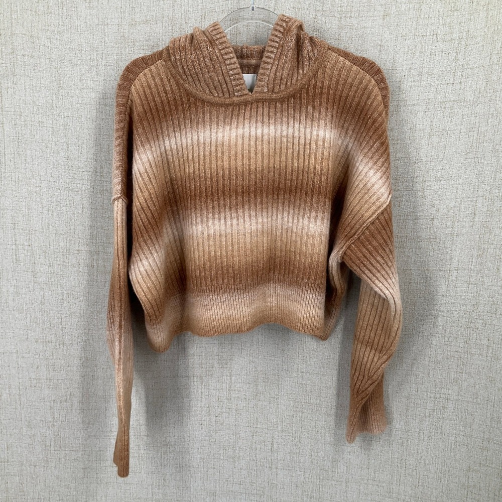 OFFLINE Aerie Cropped Hoodie Women L Brown‎ Ombre Ribbed Knit Sweater NEW